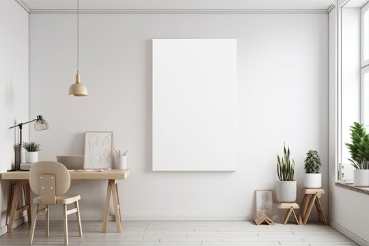 White wall with blank paper canvas sheet poster. mockup with space for copy. Concept for a work of art. Generative AI