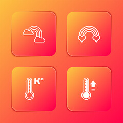 Set Rainbow with clouds, heart, Meteorology thermometer and icon. Vector