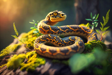 Fototapeta premium A close-up of a snake coiled on a branch