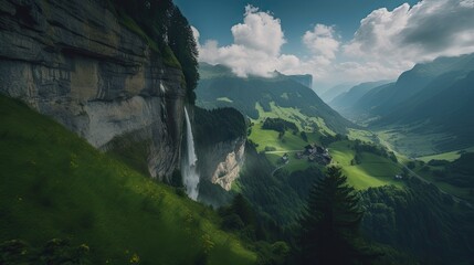 Beautiful Falls in Switzerland Forest Nature Landscape Wallpaper Generated AI HD 4K