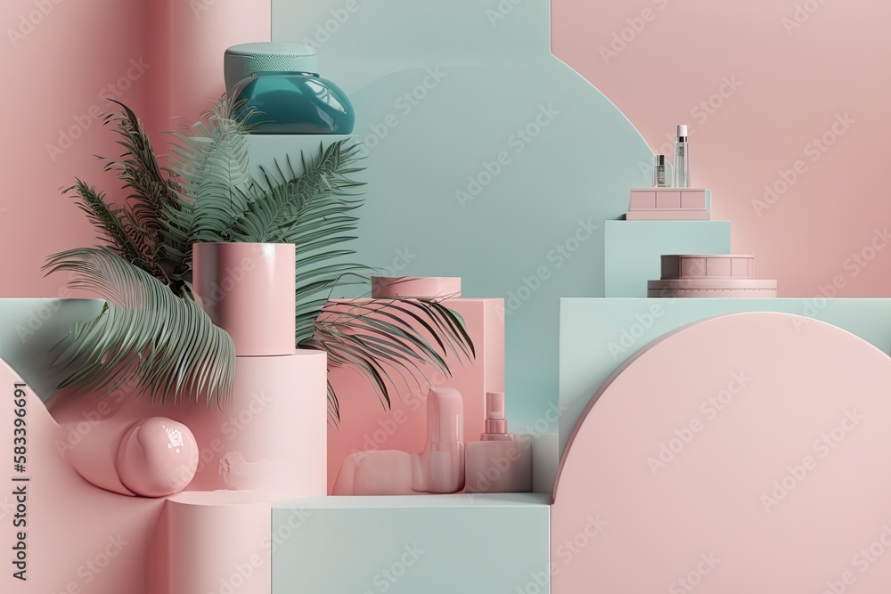 Poster a minimalistic, abstract scene was created for a cosmetics or product display podium. generative ai