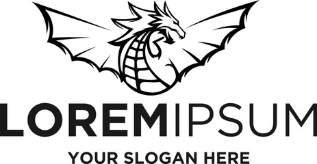 dragon flaying silhouette logo vector