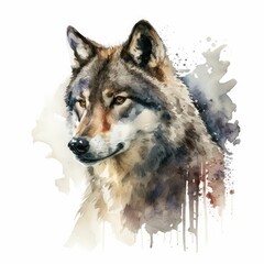 watercolor wolf on white background, generative AI