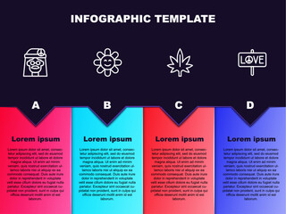 Set line Hippie girl, Flower, Marijuana and Peace. Business infographic template. Vector