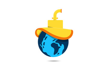 submarine world logo design template. isolated in white background.the illustration concept combination of submarine, globe, beach hat. colorful symbol.
