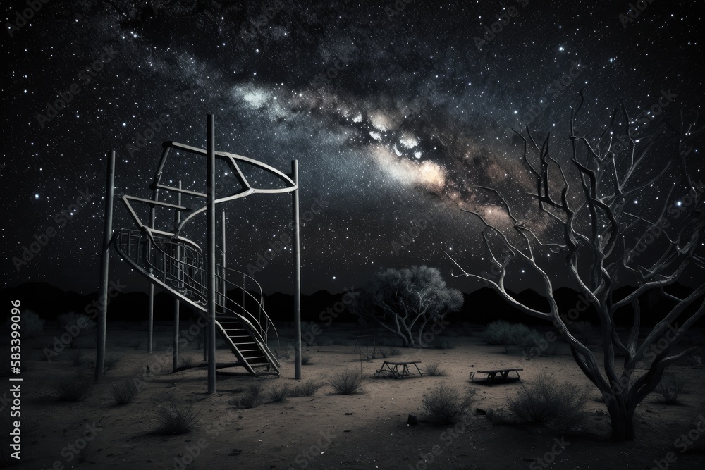 Canvas Prints a playground with a view of the night sky and stars, surrounded by darkness, created with generative ai