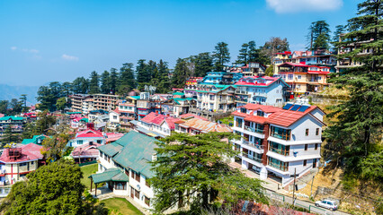 Aerial view of Shimla the capital and the largest city of the northern Indian state of Himachal...