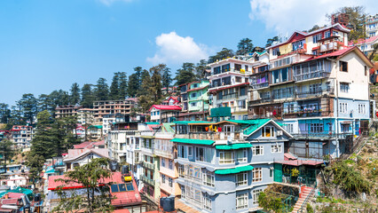 Aerial view of Shimla the capital and the largest city of the northern Indian state of Himachal...