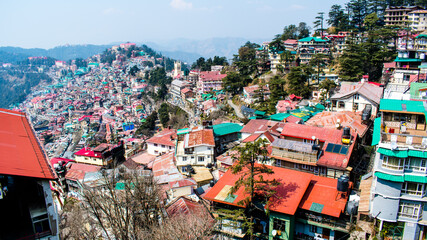 Aerial view of Shimla the capital and the largest city of the northern Indian state of Himachal...