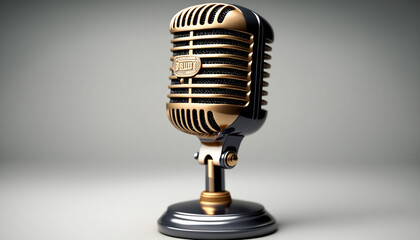 Retro style microphone isolated on white background. AI generative