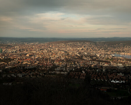 View on cityscape of zurich at sunset