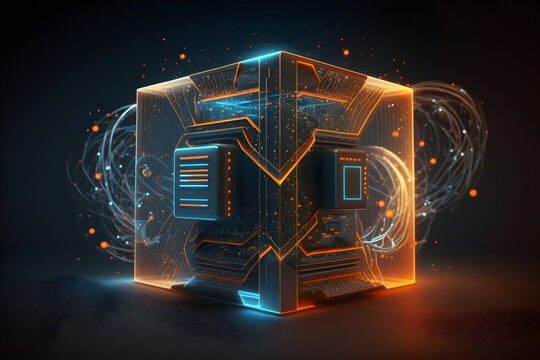 Digital space. Futuristic databases and artificial intelligence concept. Abstract 3D illustration of quantum megacomputer