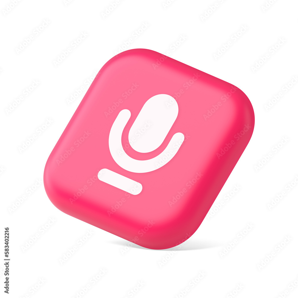 Poster microphone sound live recording button web app design radio music broadcasting 3d isometric icon