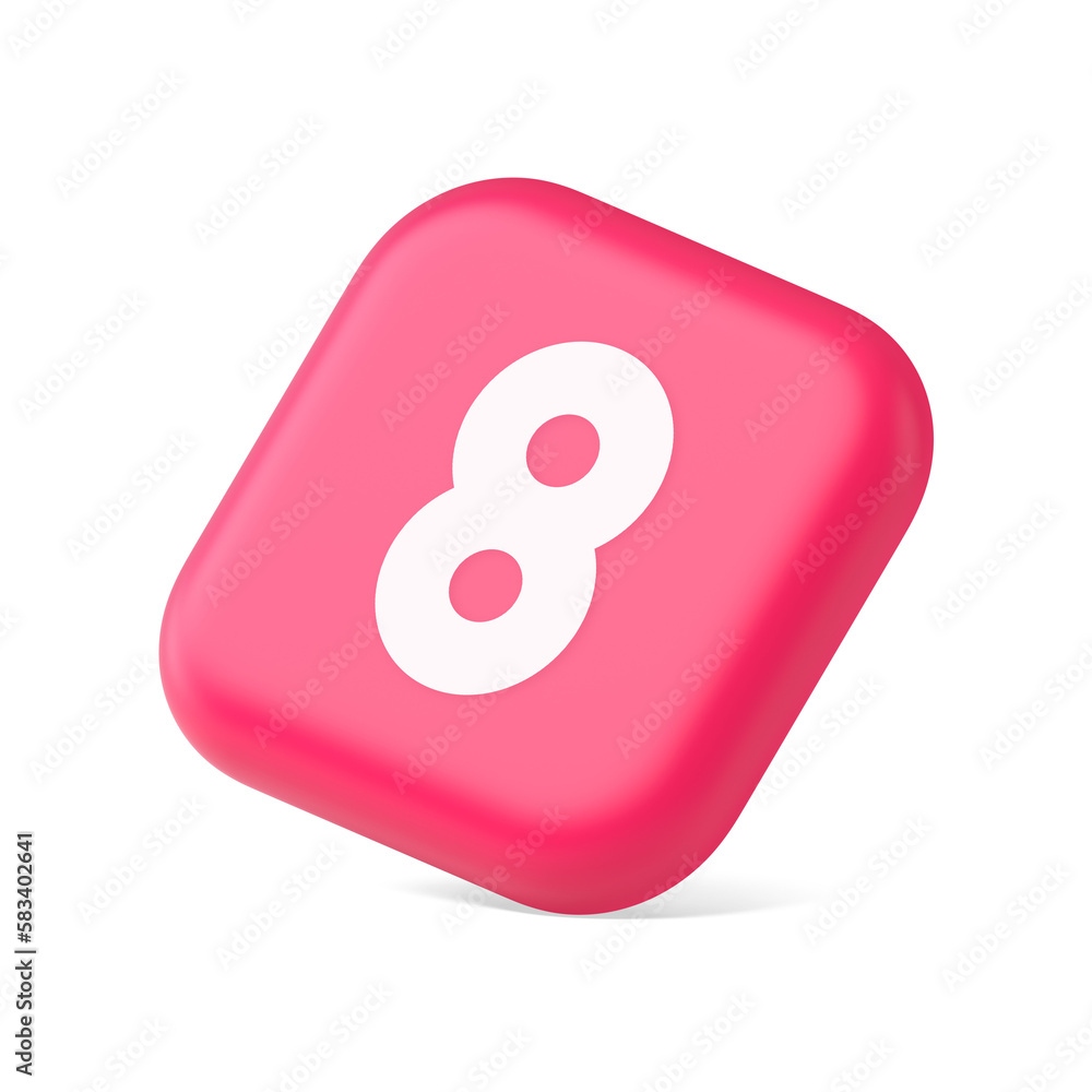 Poster eight number pink button mathematic counting calculator web application 3d icon symbol website eleme