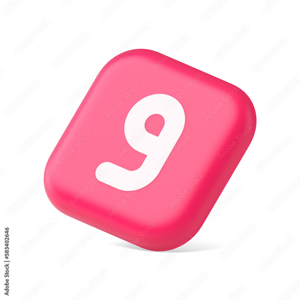 Poster nine number pink button calculation math financial budget web app 3d icon symbol website element