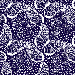 Seamless white butterflies. Vector illustration.