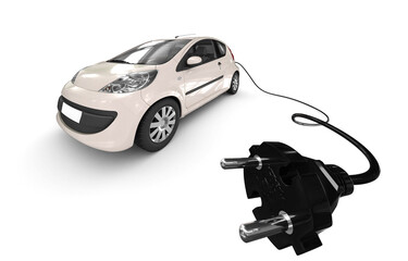 Konzept Elektro-Auto (Kleinwagen mit einem Schuko Stecker)