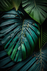 Abstract Green Leaf Texture, Monstera Leaves, Tropical Leaf, Generative AI