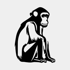 A black and white drawing of a monkey sitting down
