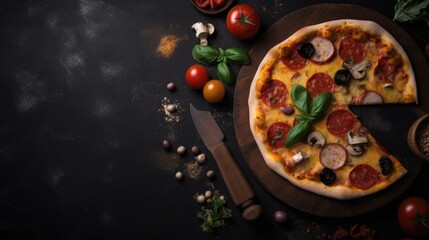 Overhead shot for pizza restaurant menu. Italian traditional cuisine. Generative AI