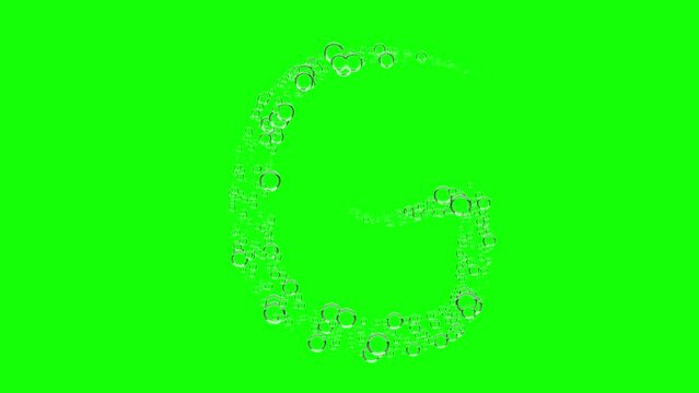 Word tag english text G. Bubble Shaped like letter font G, Animation on Green Screen. 3D Render.	