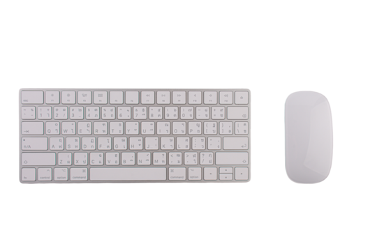 Wireless computer keyboard and mouse on transparent background