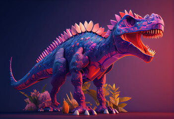 3D cute Tyrannosaurus rex cartoon. A group of primitive reptile dinosaurs from the Cretaceous period. Generative AI