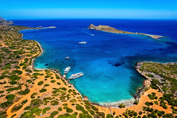 Fototapeta na wymiar Kolokytha beach (and cape), Elounda, Gulf of Mirabello, Municipality of Agios Nikolaos,Lassithi, Crete, Greece.