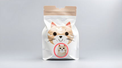 AI Generated, Pet Product packaging with dog, cat, otter face on it for snacks with full focus, white background.