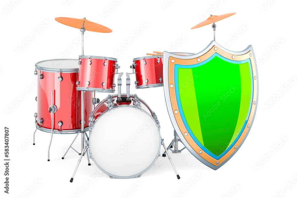 Poster drum kit with shield. 3d rendering
