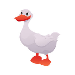 Cute Duck Isolated on a White. Poultry. Farm Animal. Vector Illustration in Cartoon Style.