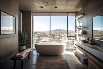 Fototapeta premium Indulging in Luxury: Inside an Elegant Bathroom Design. Inside a luxury modern bathroom. Generative Ai