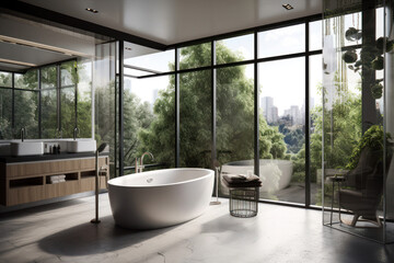 Fototapeta premium Indulging in Luxury: Inside an Elegant Bathroom Design. Inside a luxury modern bathroom. Generative Ai