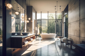 Indulging in Luxury: Inside an Elegant Bathroom Design. Inside a luxury modern bathroom. Generative Ai