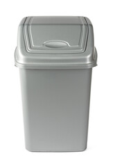 Gray plastic waste bin isolated on white