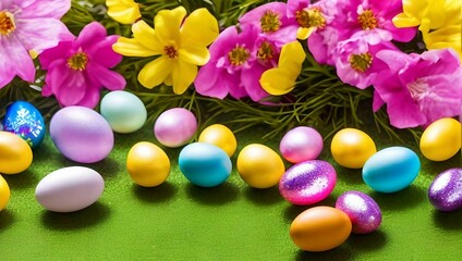Fototapeta na wymiar easter eggs with spring flowers, made using generative ai