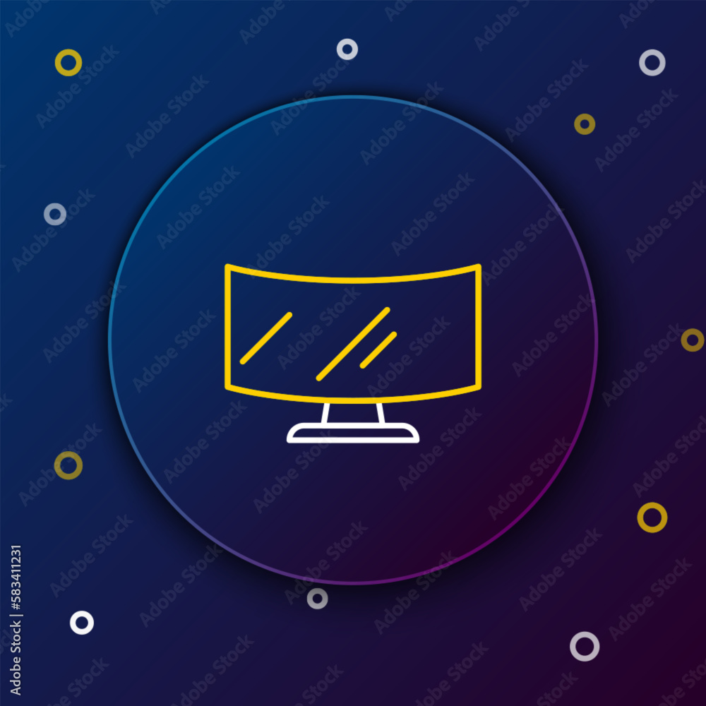 Poster line computer monitor screen icon isolated on blue background. electronic device. front view. colorf