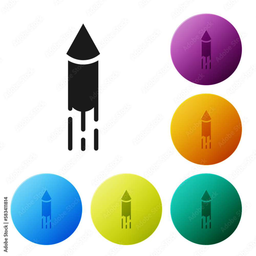 Poster black firework rocket icon isolated on white background. concept of fun party. explosive pyrotechnic