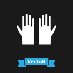 Fototapeta na wymiar White Medical rubber gloves icon isolated on black background. Protective rubber gloves. Vector