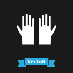 White Medical rubber gloves icon isolated on black background. Protective rubber gloves. Vector