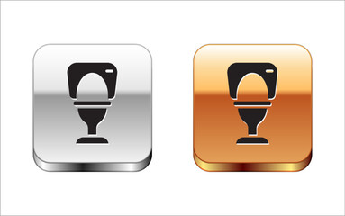 Black Toilet bowl icon isolated on white background. Silver-gold square button. Vector
