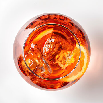 Aperol Spritz, Glass Seen From Above, White Background