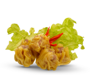 Dim Sum Chinese Dumplings and salas leves, chilli isolated on transparent.