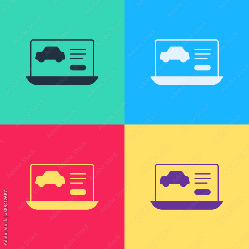 Poster pop art hardware diagnostics condition of car icon isolated on color background. car service and rep
