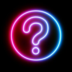 3d rendering UI Question Mark in circle icon with neon light isolated in black background