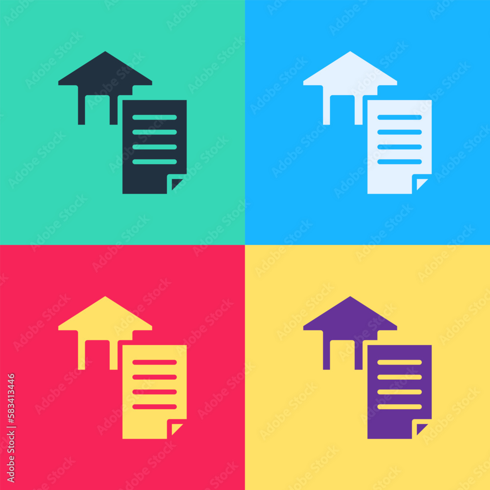 Poster pop art house contract icon isolated on color background. contract creation service, document format