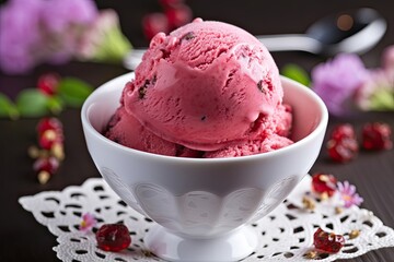 Delicious and refreshing ice cream made with ripe, juicy strawberries that have been carefully selected for their sweetness and quality. Generative AI
