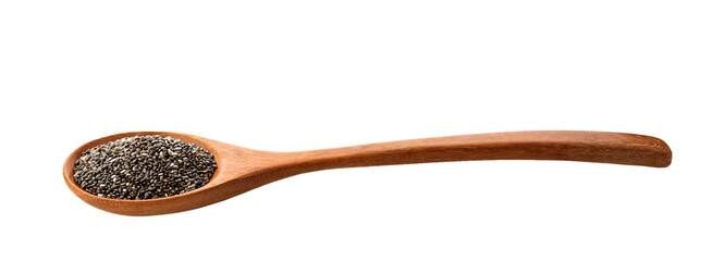 chia seeds in wooden spoon , Isolated on transparen png.