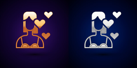 Gold and silver Love yourself icon isolated on black background. Self love. Self care and happiness. Vector