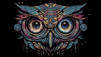 colorful owl cartoon face staring at you (Ai generative art)
